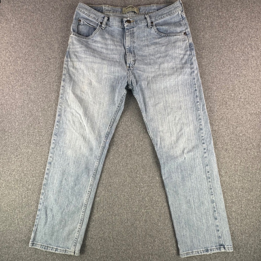 Wrangler Jeans Mens 36x30 10ZM100SF Light Blue Stretch Denim Straight Leg